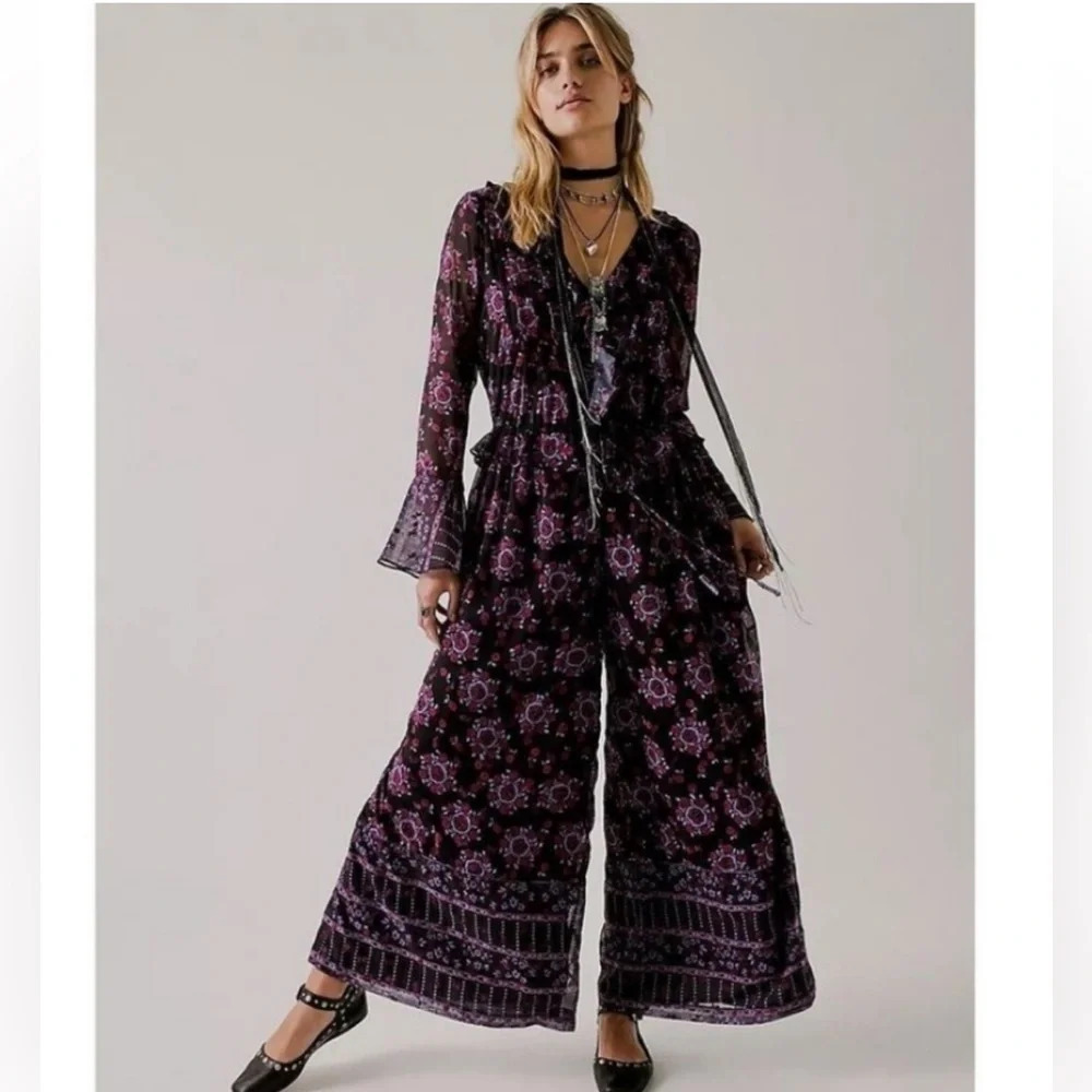 Free People x ANNA SUI Cassiel Abstract Floral Jumpsuit Size L